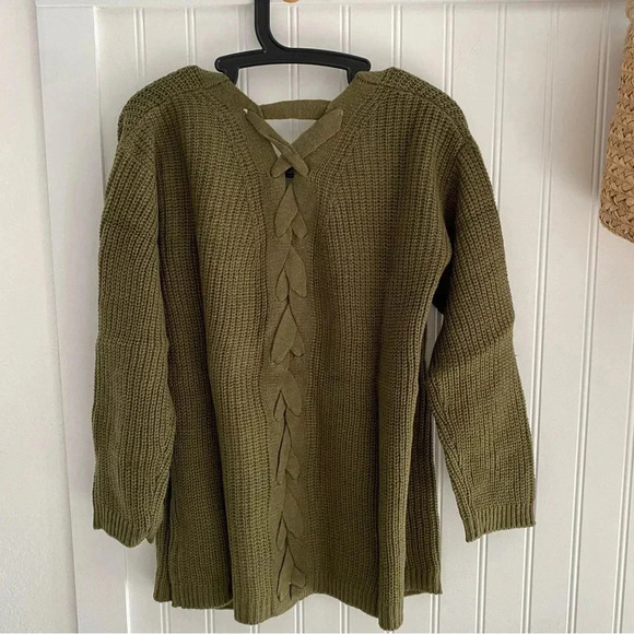 Art Class Olive Cross Back Detailed Cardigan S (6/6X) NWT - Picture 4 of 5